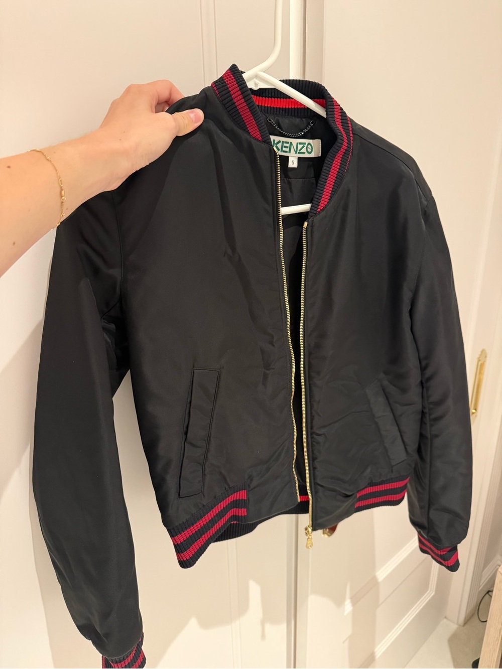 Kenzo Black Bomber Jacket with Red Trim